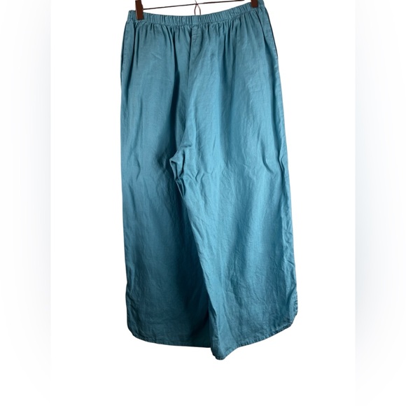 Flax Blue Linen Elastic Waist Wide Leg Pants Size Medium - Picture 2 of 8